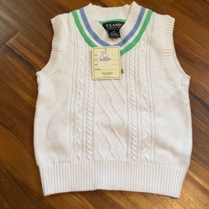 Boys white cable knit v neck sweater vest